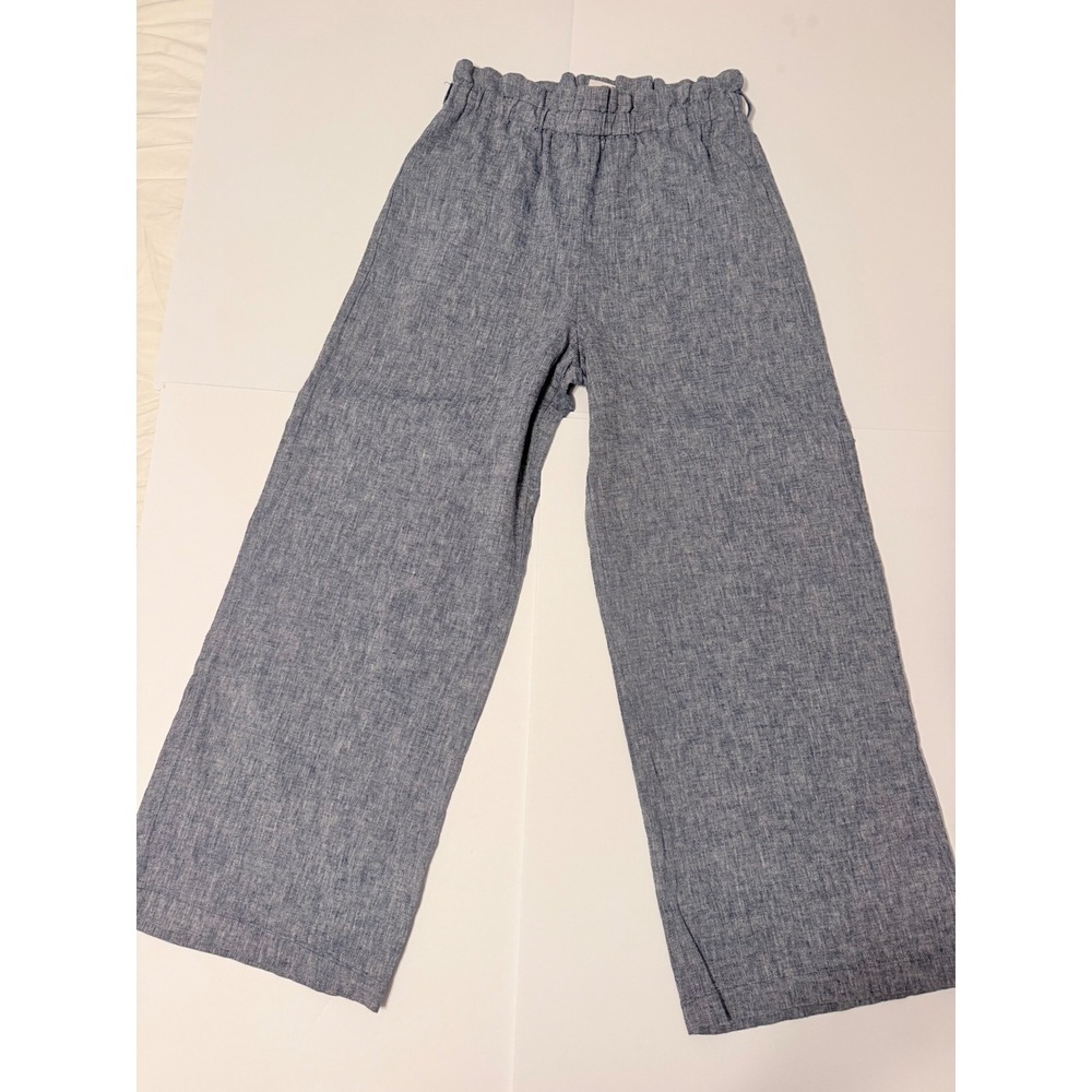 Express Blue Linen Cotton Blend High Rise Paperbag Wide Leg Pants Medium